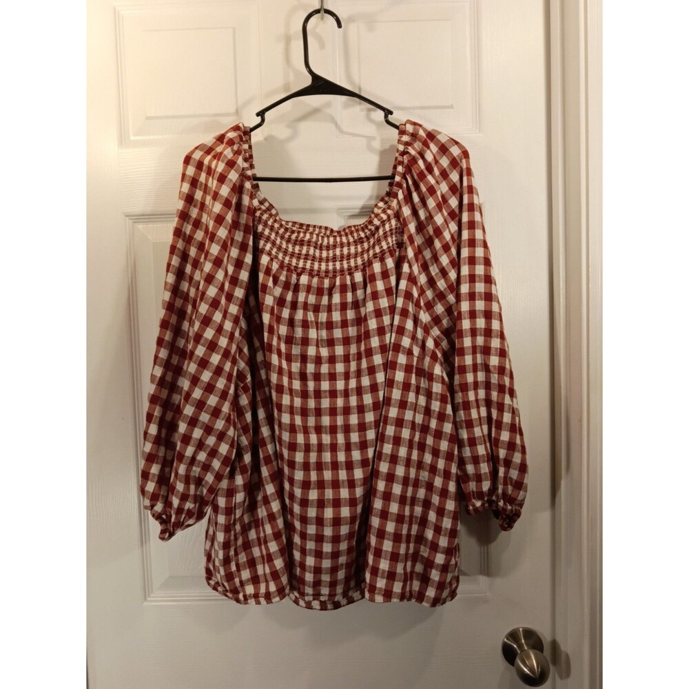 St John's Bay Top Plus Size 3X Burgundy And White Long Sleeve